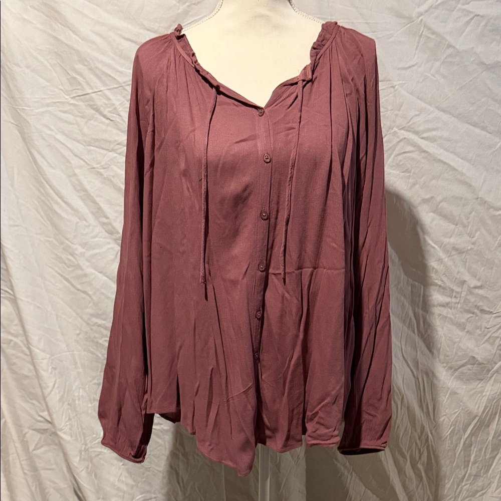torrid Dusty Mauve Button-Front Peasant Blouse